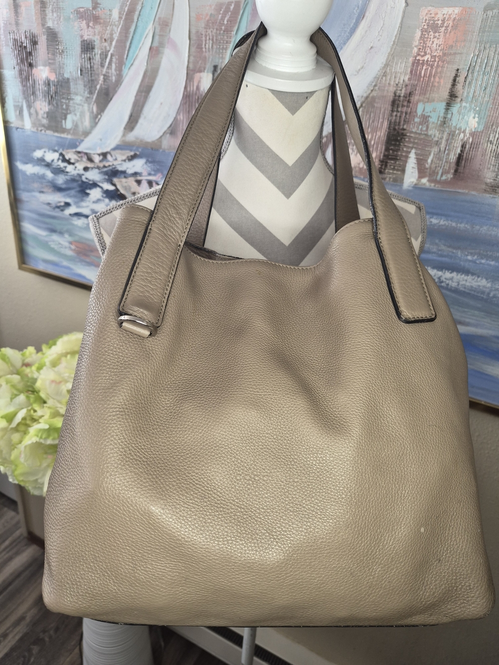 Coccinelle Everyday Leather Shoulder Tote in Taupe